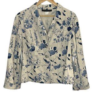 Alexis & Avery Blazer Linen & Cotton Jacket Blue Floral Print Medium Peplum